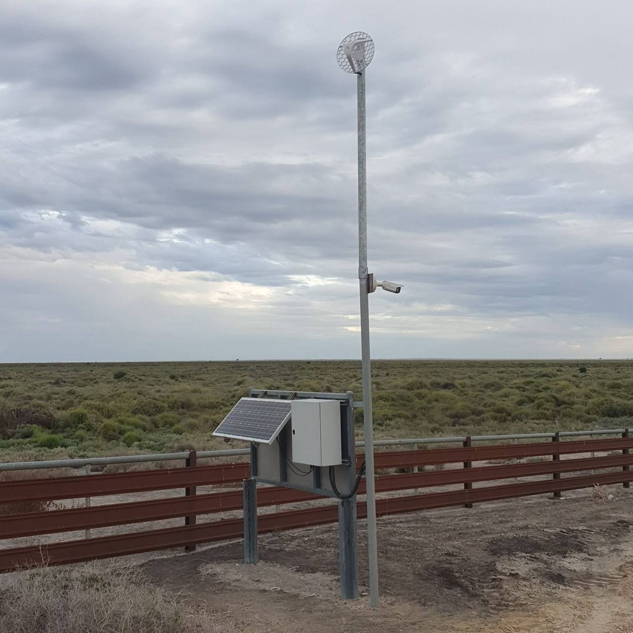 Solar-powered long-range CCTV pole on a farm