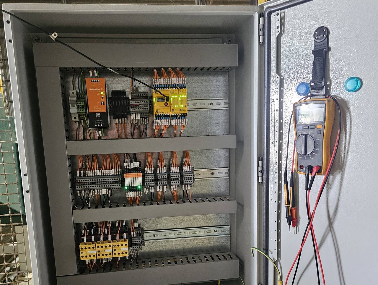 New safety control panel with Pilz safety controller, live during testing
